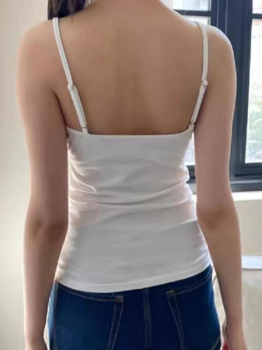 Canotta slim con pieghe con fiocco bianco Canotta estiva da donna sexy con scollo a V senza maniche Canotta semplice di base Dolce chic stile preppy Gilet casual Nuovo