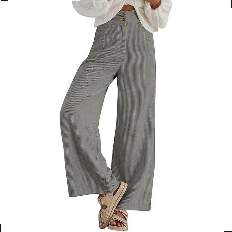 Corduroy Button Elastic Pants Women Casual Trousers Spring Summer Matching Sets