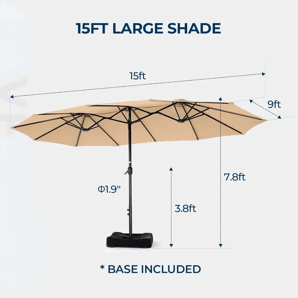 Patio Umbrellas for Double Sided with Base, 99.9% UV-resistant and Superior Resistance, 15ft Outdoor Umbrella