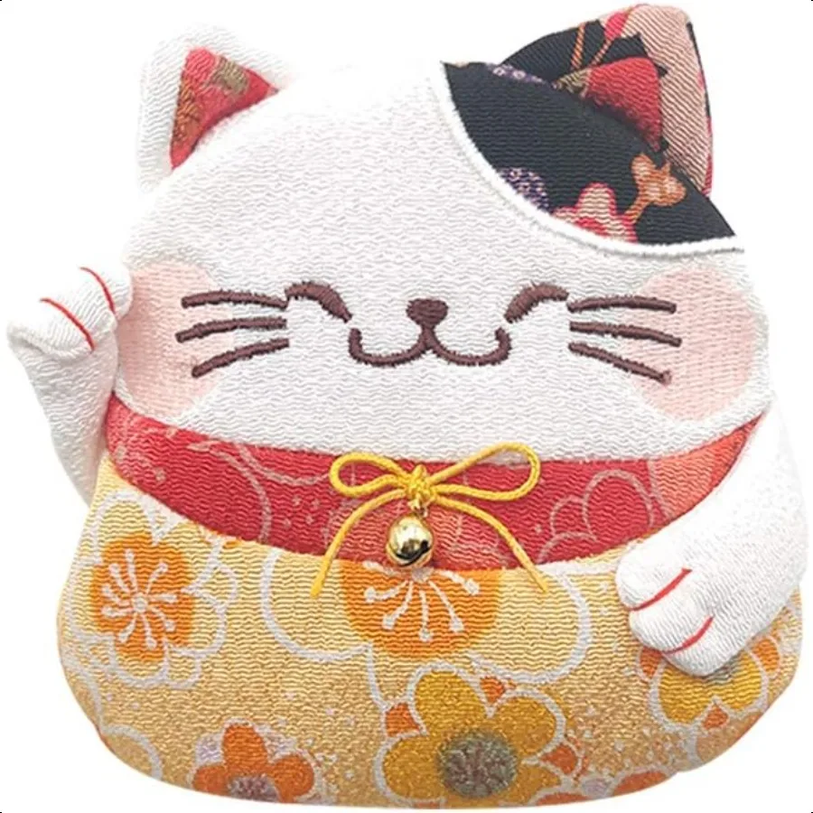 

Zipper Maneki Neko lucky cat coin purse Chirimen Kimono Print Style kawaii Cat Coin Wallet Holder for Coin Money Credit cards Y