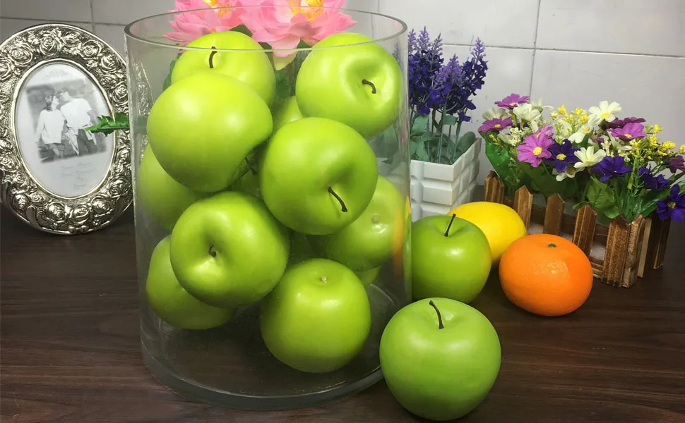 12 Stück künstliche grüne Äpfel aus Kunststoff, gefälschte Früchte, Kiwi, Simulationsfruchtmodell für Zuhause, Küche, Party, Fotoshooting, Dekoration – Detail 1