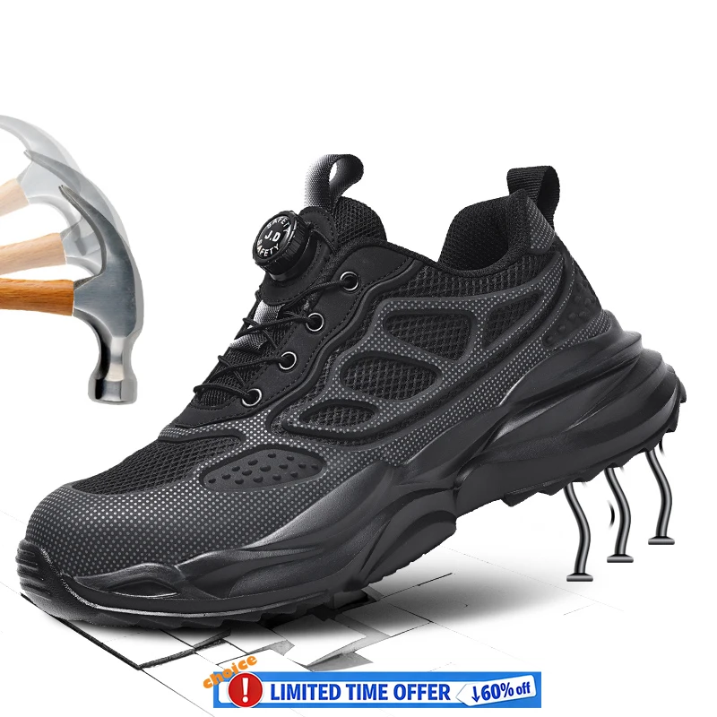 

Мужские защитные ботинки с поворотной застежкой, эластичные защитные ботинки, модные повседневные спортивные туфли, дышащие, с защитой от запаха, мужская рабочая обувь