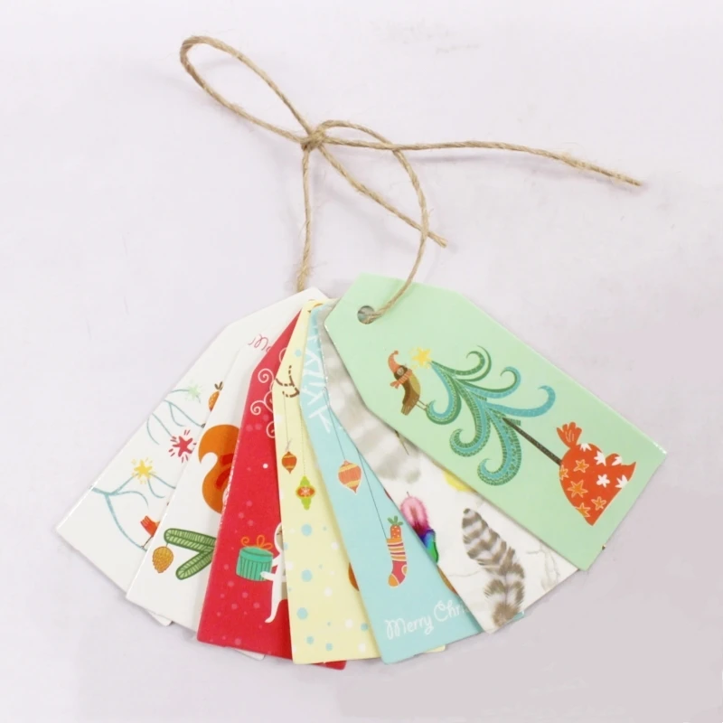 50TAG+10M STRING Wedding White 6x2.5cm Small Hang Tag Card Creative Cute Christmas Gift Baking Hang Tag Label