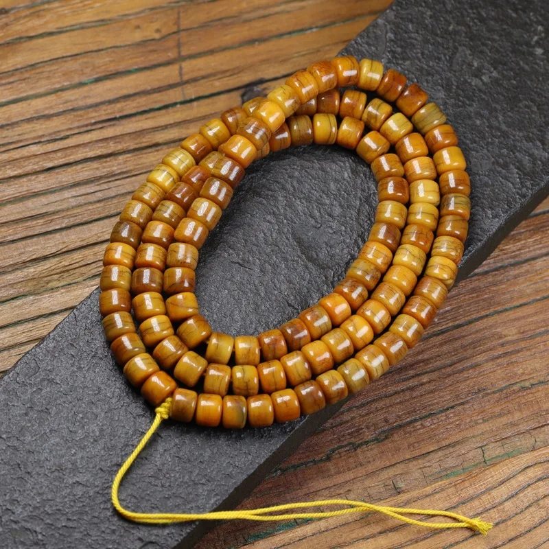 Natural Yak Bone Barrel Distressed Look 108 Beads Buddhist Bracelet