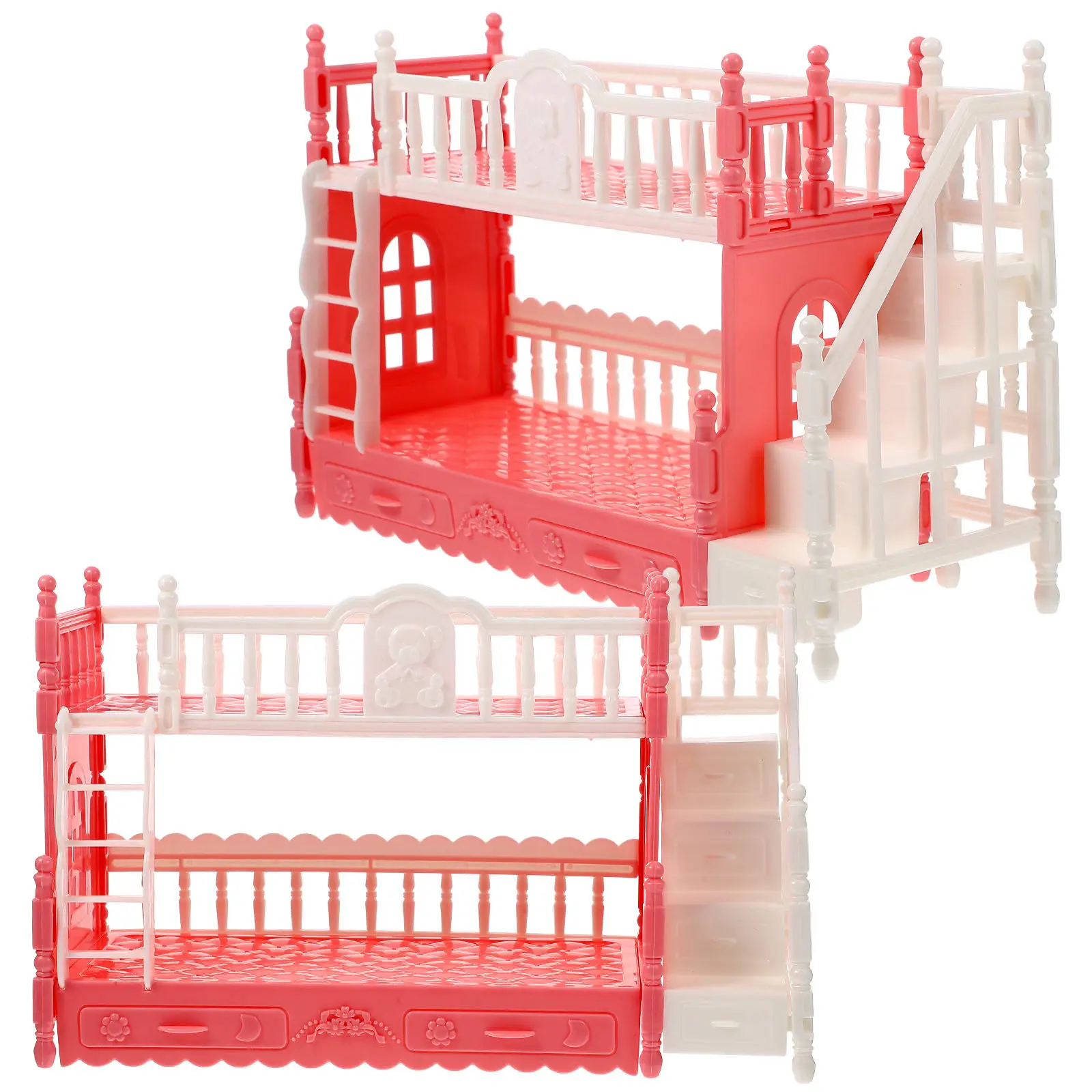 

2Sets Mini Double- Bunk-Bed Bedroom Furniture Mini House Decor Kids Creative Play Accessory Miniature Bunk-Bed Set