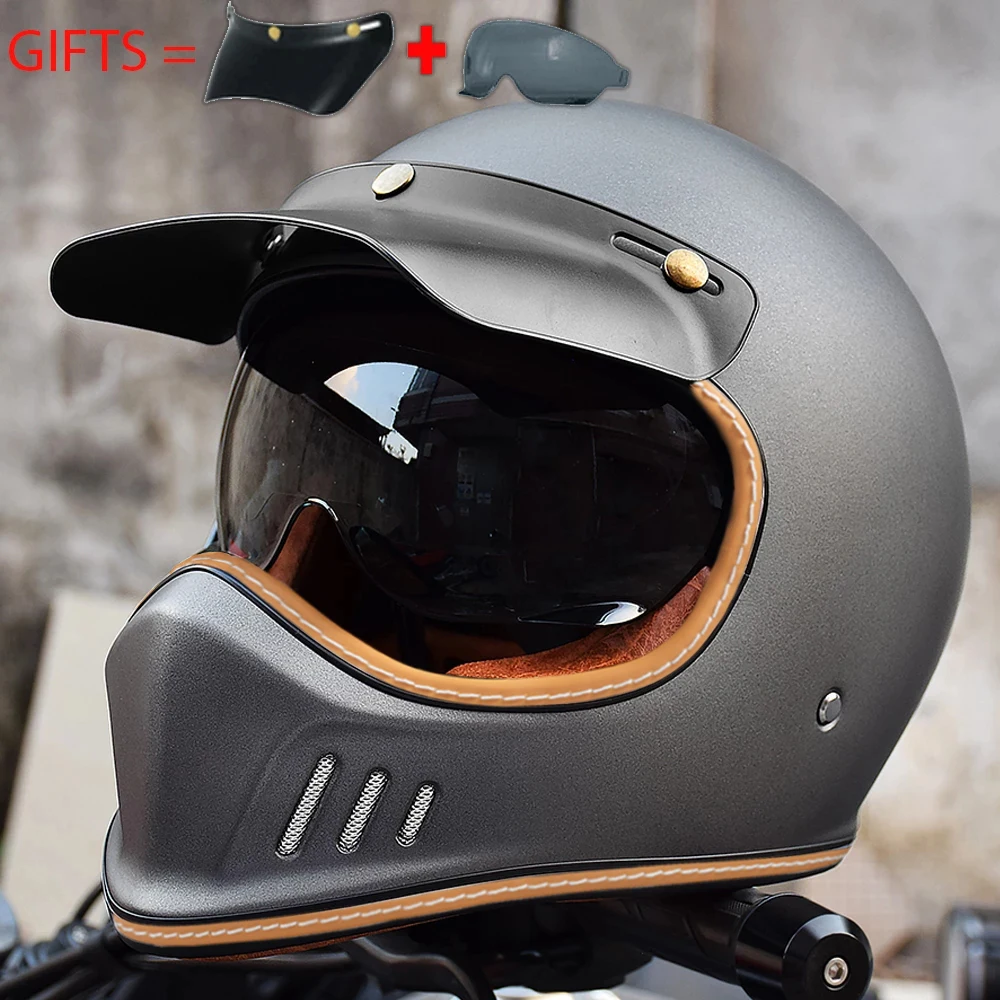 DOT FRP Motorcycle Helmet Retro Scooter Motorbike Full Face Helmet With Visors Windproof Goggles Motorcycle Helmet Accessories