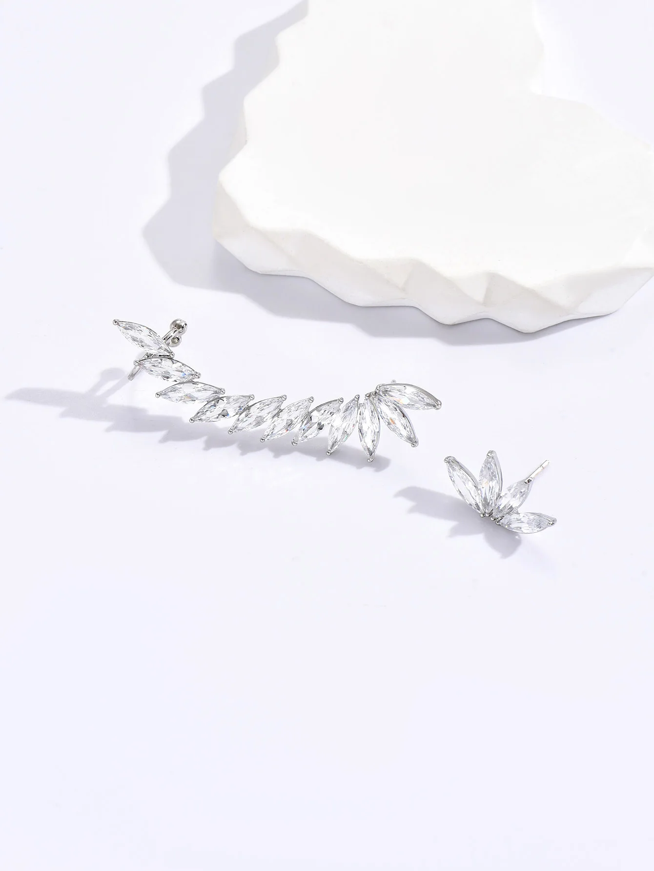 JFJF New AB Fashion Crystal Wings Cross border Earrings Female French Luxury Feather Earrings Earbone Clip