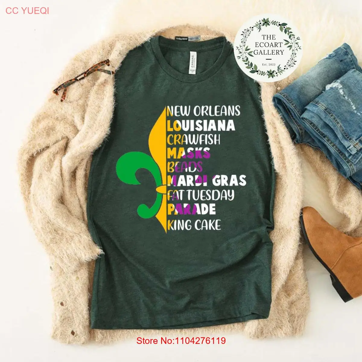 Camisa Fleur de lis Mardi Gras Nueva Orleans Louisiana Beads Fat Tuesday Parade Celebración Carnaval Mangas largas o cortas