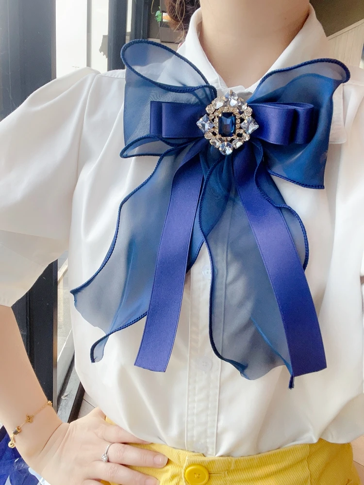 

Luxury Rhinestone Large Bow Ribbon Bow Tie Brooch Korean Version College Style Shirt Dress Handmade Ribbon Bowknot Accessory