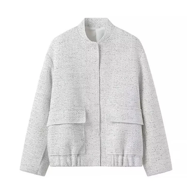 HKSH Herbst Neue Frauen Jacke Stehkragen Taschen Schwere Handwerk Pailletten Flut Chic Vielseitig High Street Koreanische Casual Mantel HK11640