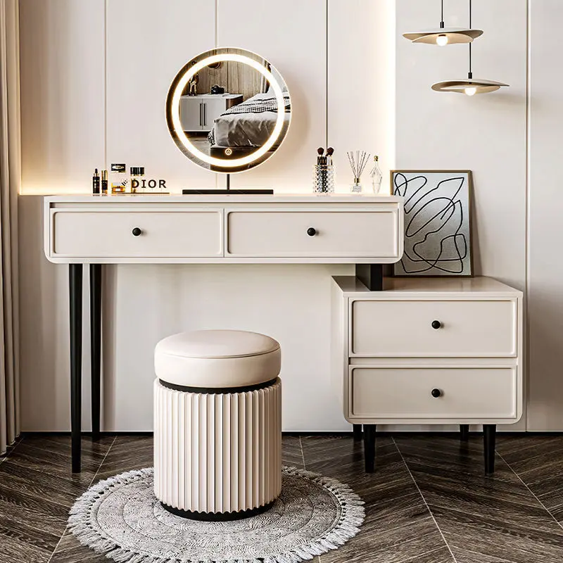 Light luxury dresser bedside table integrated, bedroom modern simple cream style makeup table small apartment desk makeup table
