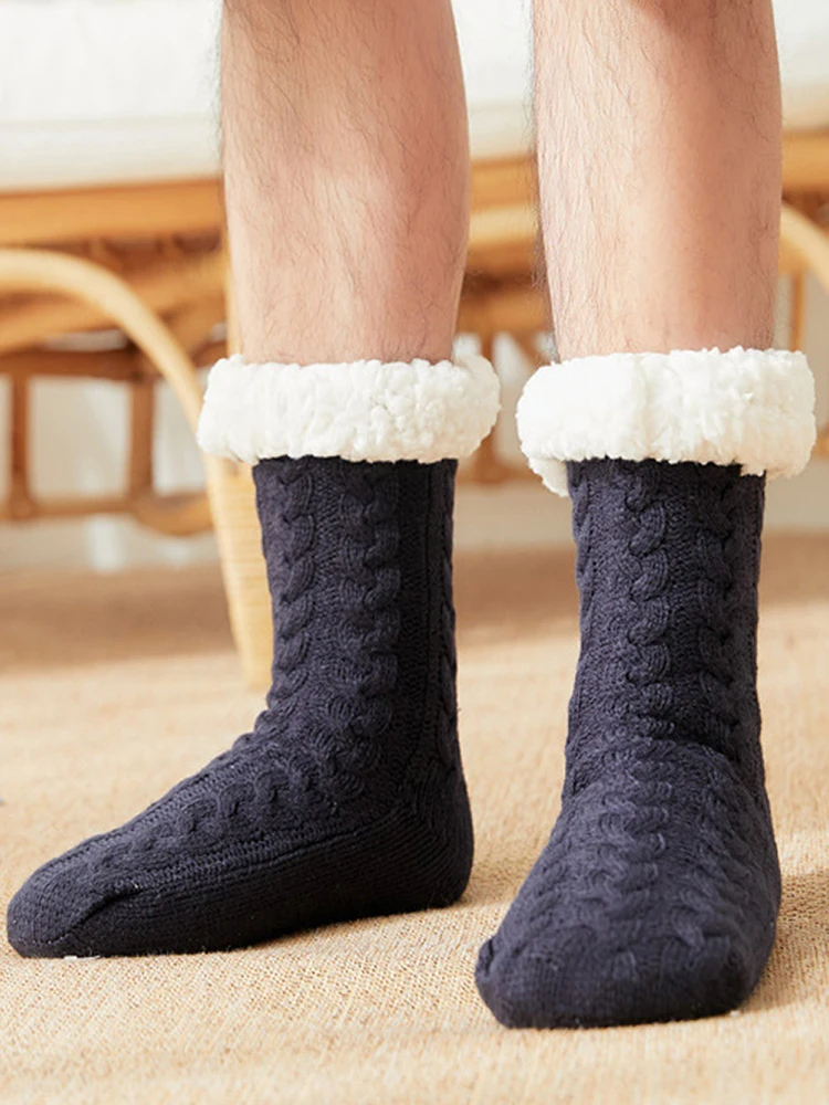 

Winter Thick Warm Men Fashion Casual Indoor Fleece Thermal Non-slip Socks New Knitted Acrylic Crew Antiskid Floor 1 Pair