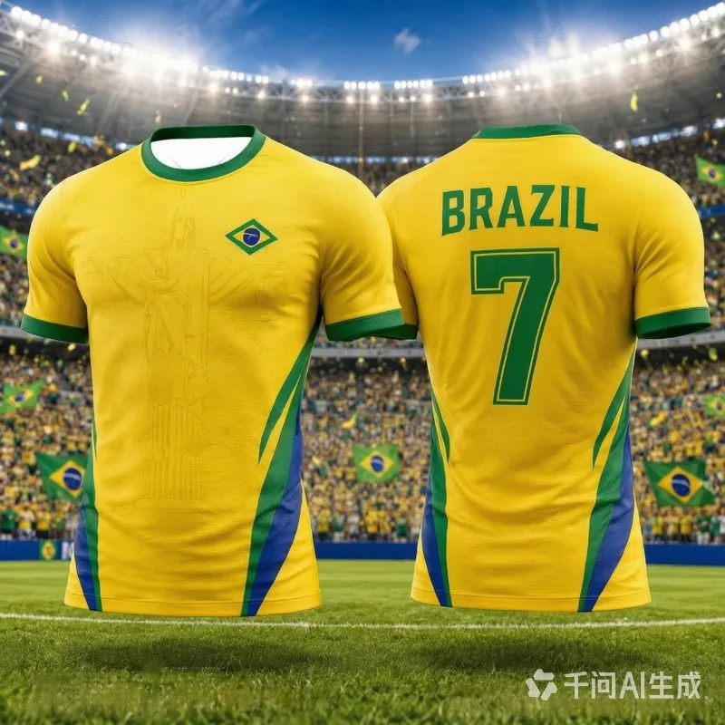 Brazil National Team Soccer Jersey, Hot‑selling New No.7 Breathable Loose T‑Shirt Decorated with Christ the Redeemer Pattern