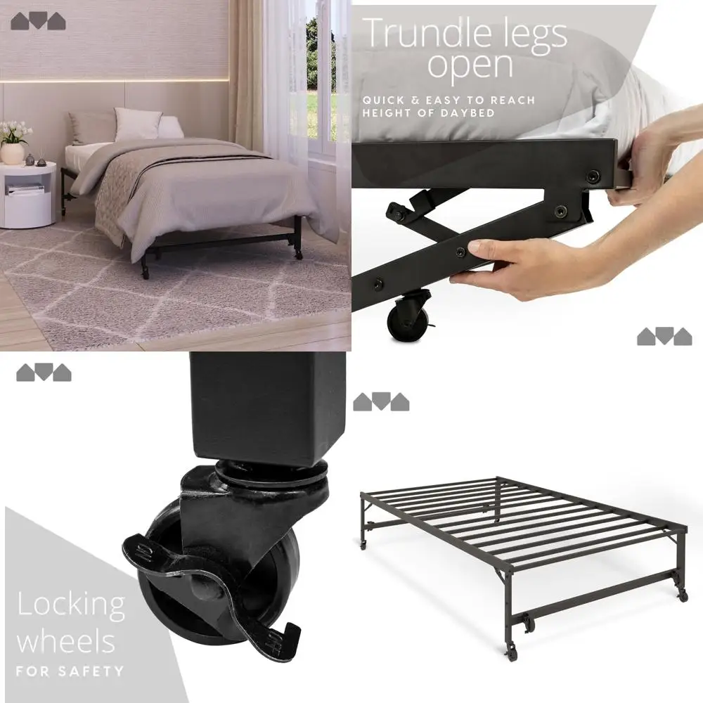 

Рулонная раскладывающаяся кровать. Современный матрас с черным каркасом в комплект не входит (колеса в комплект), гостевая кровать для сна.