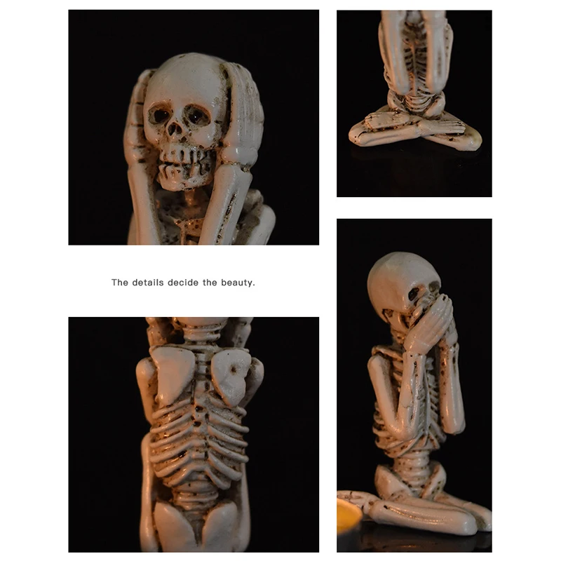 Halloween Skeleton Resin Figurine - 'See No Evil, Hear No Evil, Speak No Evil' Skull Decoration For A Spooky Atmosphere