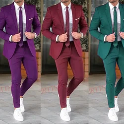 2023 Classic Burgundy Suit Men 2 piece Formal Wedding Suits for Men Tailored Groom Tuxedo Business Blazer Slim Fit Jacket Pants