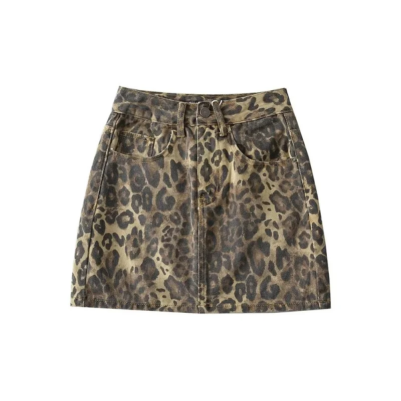 

Unique Hot Girl Leopard Print A-Line Bodycon Short Skirt Autumn New High Waist Midi Skirt