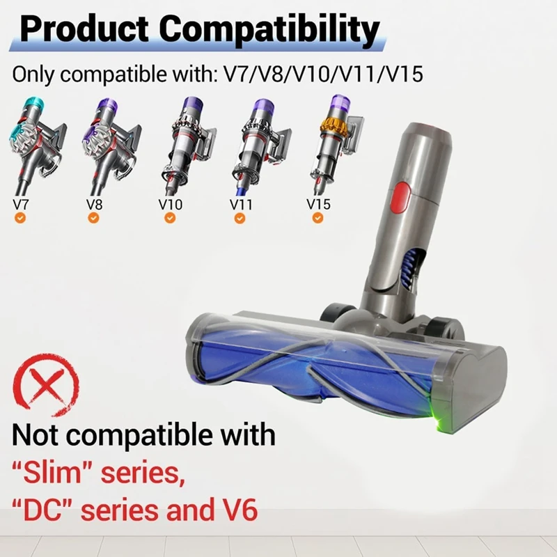 Do odkurzacza Dyson V7 V8 V10 V11 V15 Głowica czyszcząca z napędem bezpośrednim i zielonymi reflektorami LED Mocowanie szczotki turbinowej
