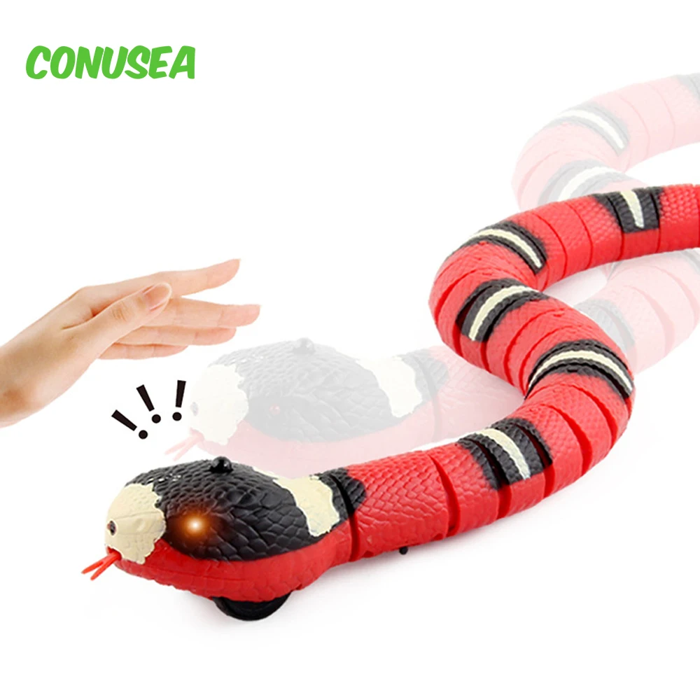 Rc Snake Animals Intelligent Electric Obstacle Avoidance Silver Ring Snake Smart Sensing  Electronic Toys for cat Halloween