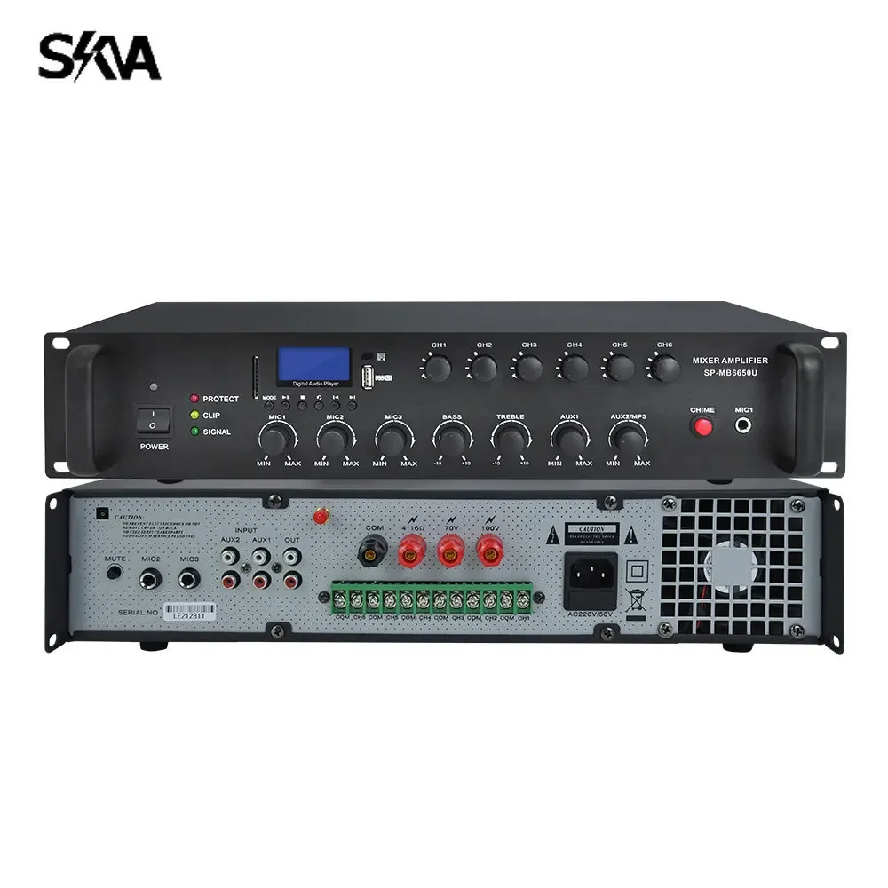 250W 6 Zone Mixer Amplifier for PA System Home Music System Multi Zone Amplifiers for Indoor