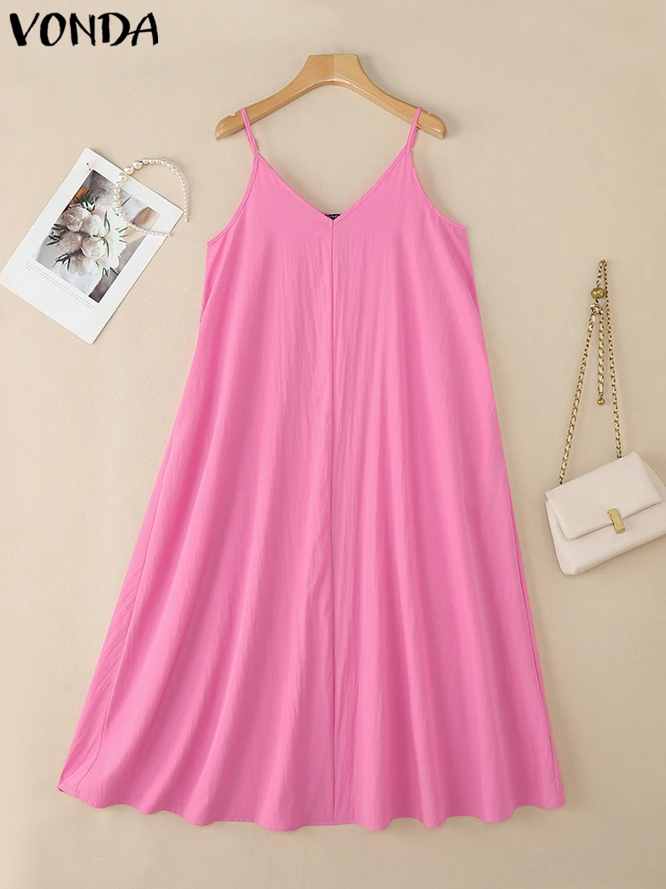 Vonda mulheres verão casual maxi vestidos sem mangas sexy alças com decote em v longo vestido de verão 2025 férias praia vestidos oversized robe