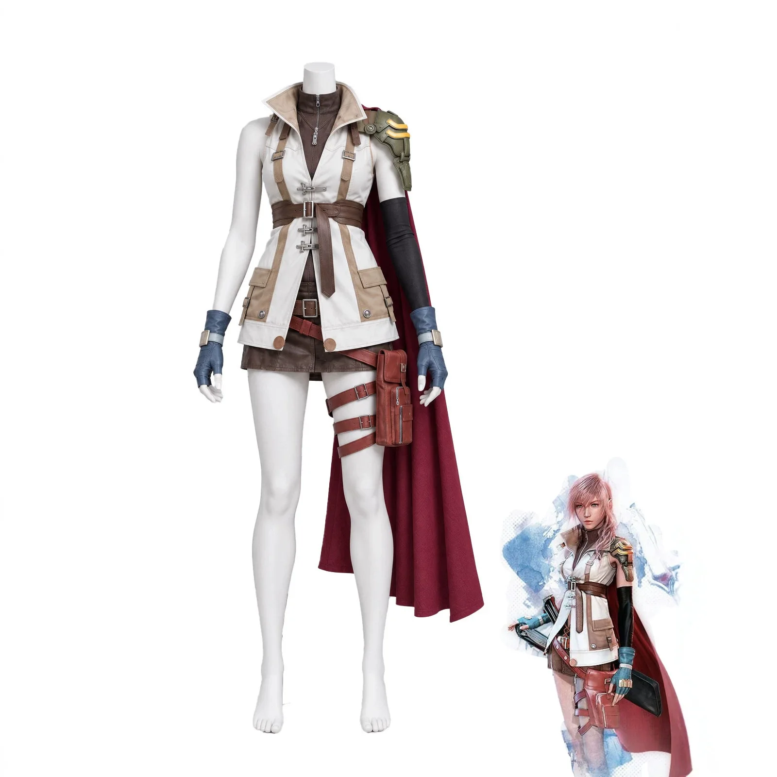Final Fantasy XIII Lightning Cosplay Uniform Jacket Skirt Gloves Belt Full Set Women Standard Size Polyester Halloween  Carnival