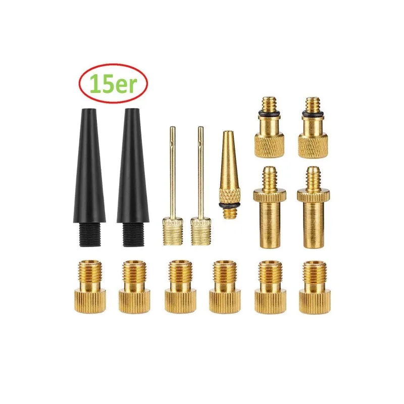 1 Set NEW 15pcs Copper Bicycle Valve Adapter Set Bike Tire Pump Adapter Kit Inflator Pump Accessory