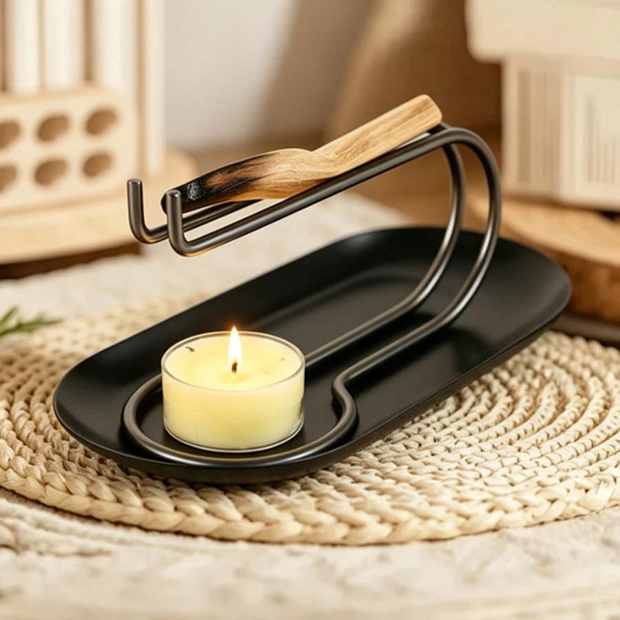 Stainless Steel Palo Santo & White Sage Smudge Holder with Walnut Ash Tray, Dual Use Tea Light Candle Burner Home Meditation Aro