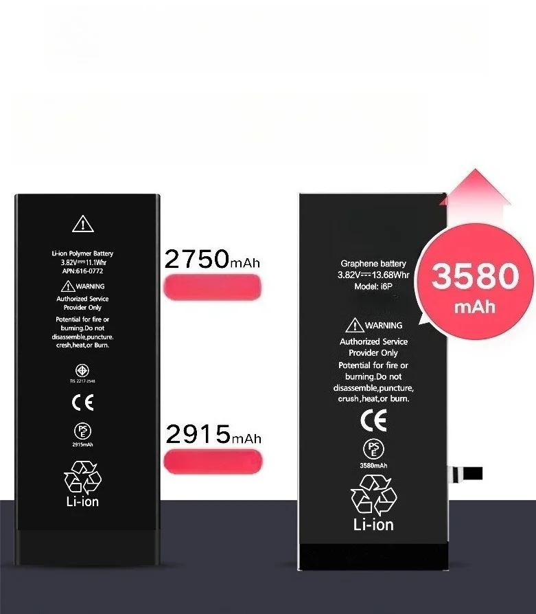 بطارية جرافين عالية السعة 3580 مللي أمبير في الساعة لهاتف آيفون 6/7/8 6SPlusReplacement بطارية ليثيوم أيون مدمجة طاقة ممتدة تدوم طويلاً