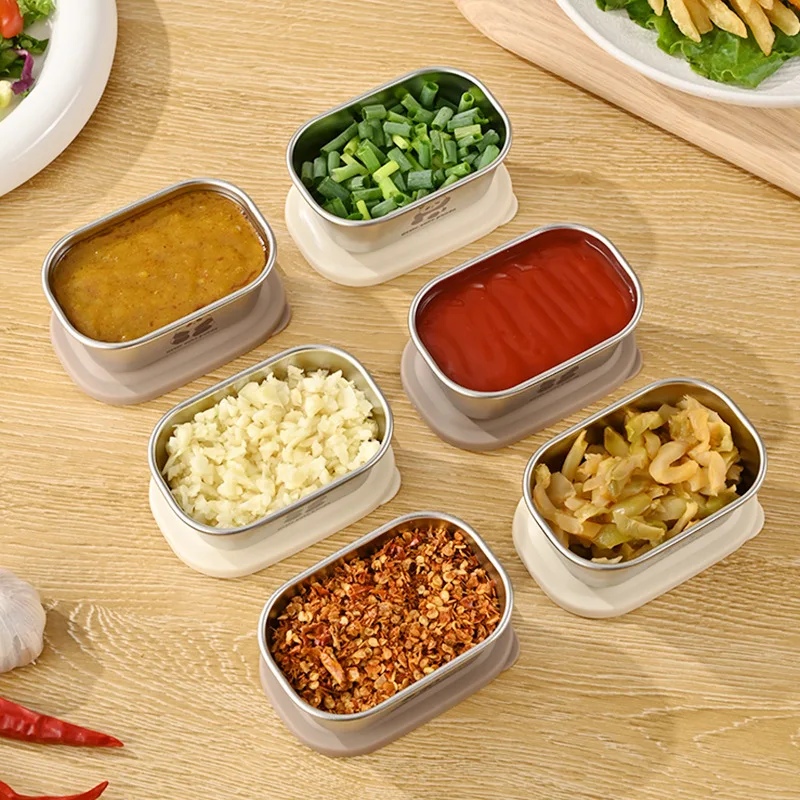 Caja de condimentos domésticos de acero inoxidable 304, salsa de inmersión para carne a la parrilla, condimentos para ensalada, en caja y empaquetados.