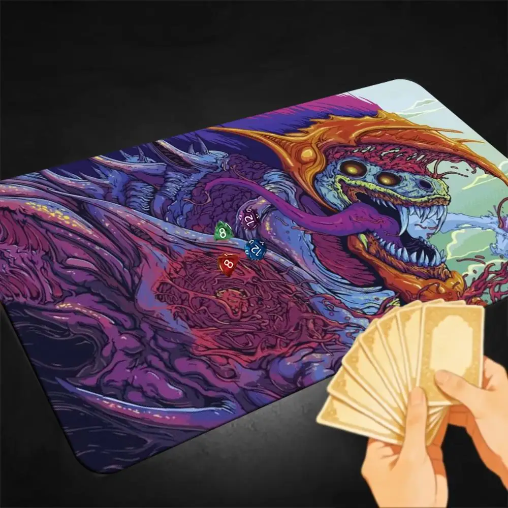 Psychedelic Eldritch Monster Large Gaming Desk Mat Neon Purple Orange Horror Tentacle Creature Premium Rubber TCG Playmat