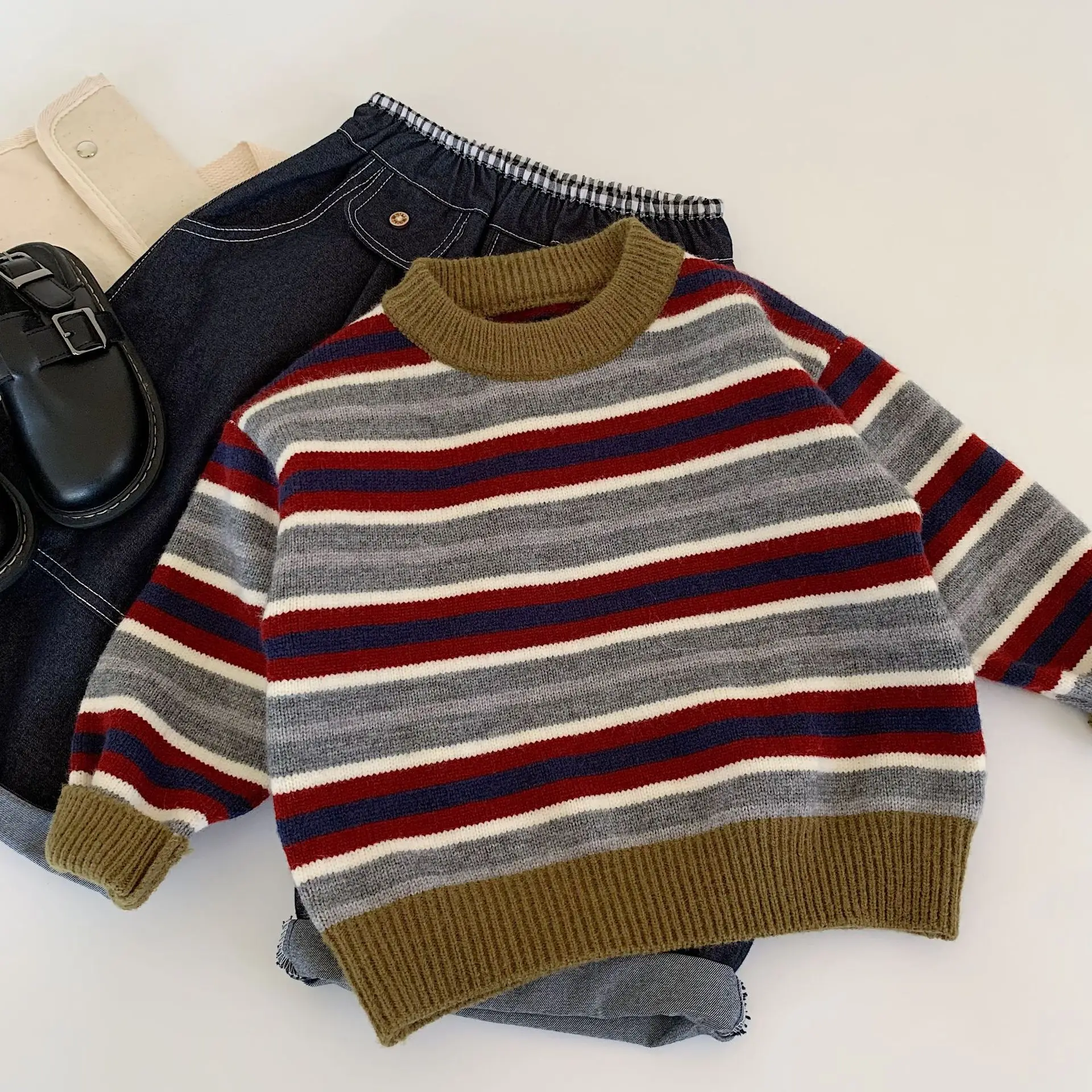 

Children's Sweaters with Spring and Autumn Striped Fashionable and Comfortable Colorful Children's Clothing