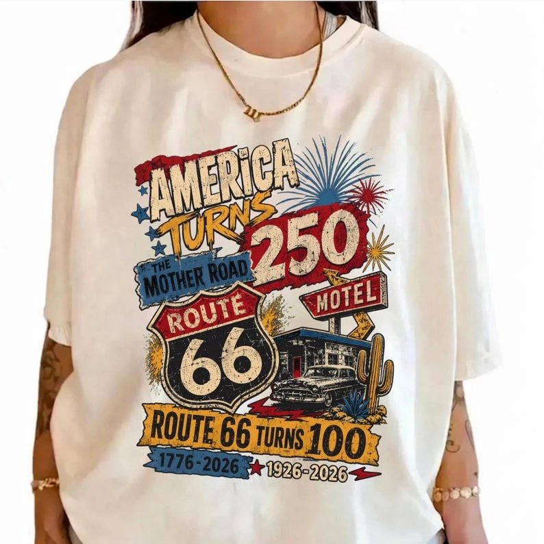 Route 66 100 Years Shirt, 250th Birthday Shirt , Historic Route 66 Centennial Shirt, Patriotic Road Trip Tee