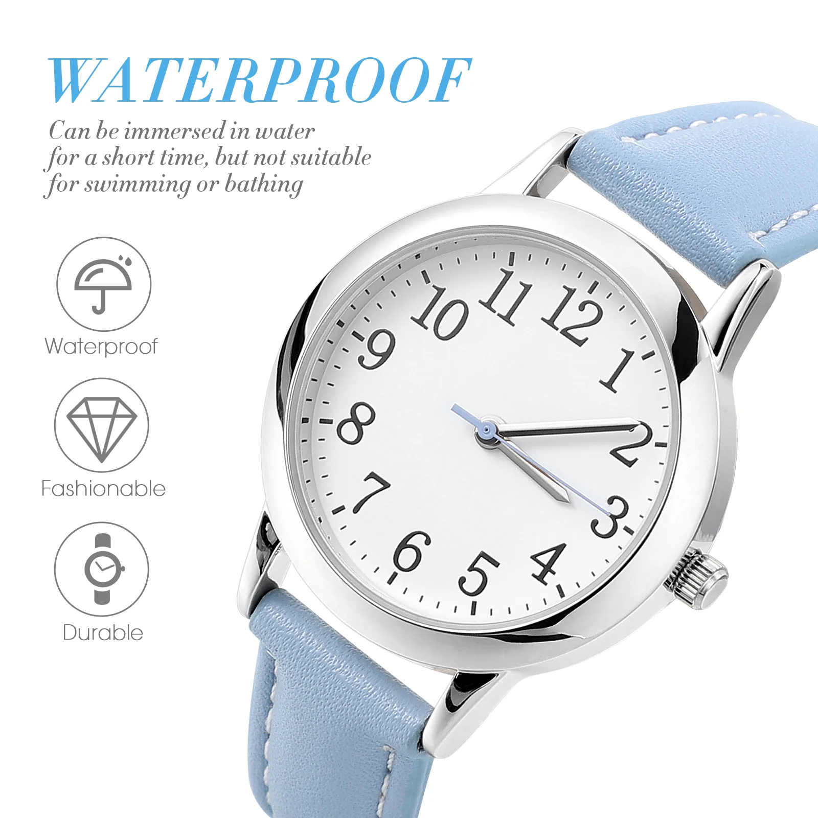 Women\'s Watch Digital Waterproof Wrist Lady Quartz Fashionable Casual Pu Miss for Strap