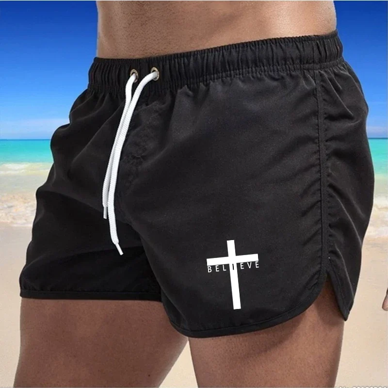 

2025 New Arrival Men's Beach Shorts Summer Daily Casual Sports Running Boxing Short Pants Cross Printed Board Shorts