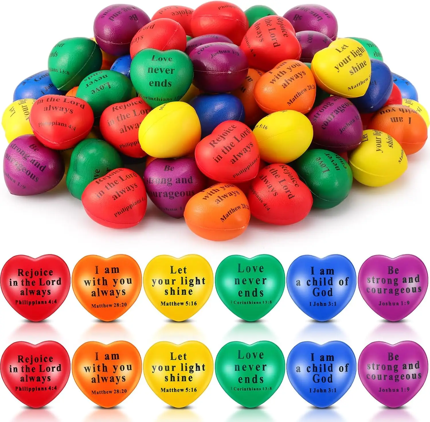 240 Pcs Christian Heart PU Foam Balls Bulk, Bible Quote Foam