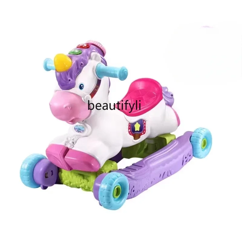 Multifunctional music rocking horse children's first birthday gift baby riding cart two-in-one