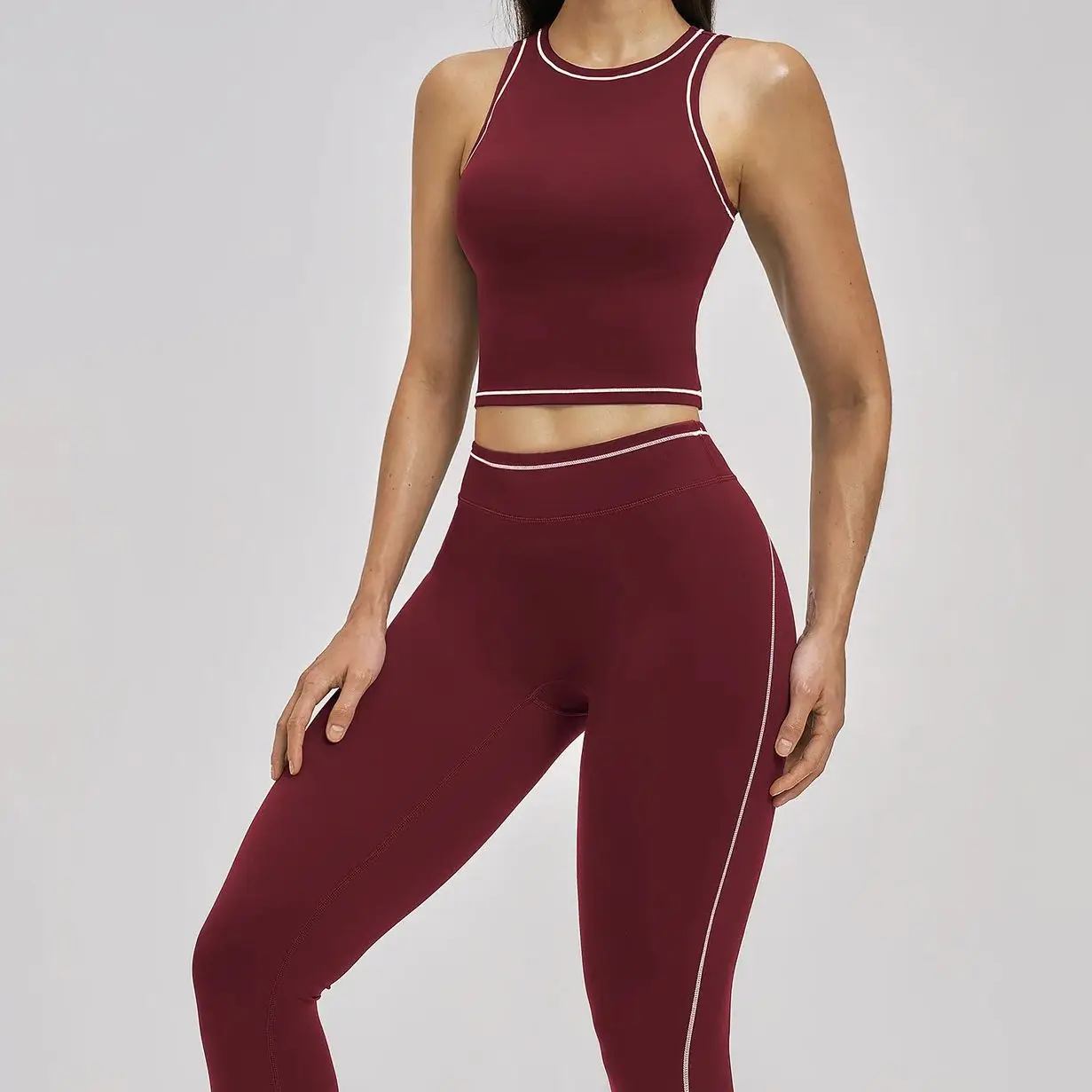 Ningyu 2PCS New Color Blocking Yoga Set Women's Tight Fitting and Shockproof Sports Vest Set Running Leggings Yoga Fitness Suit