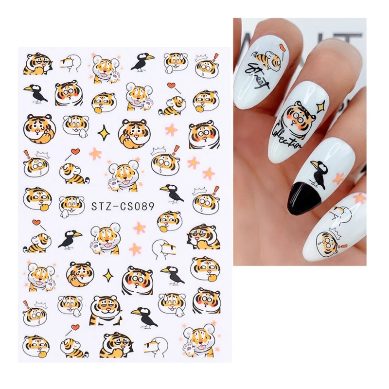 Ano do tigre arte do prego adesivos auto-adesivos animais decalques unhas 3d decorações da arte do prego manicure diy prego