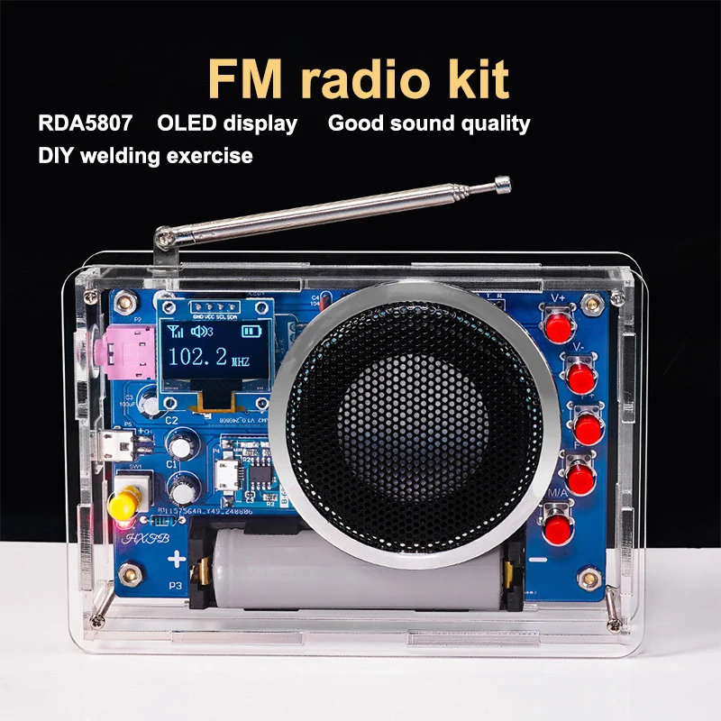 DIY FM Radio Kit OLED Display Radio Assembly Kit 87-108MHz Rechargeable FM Radio Electronic Project Solder Set