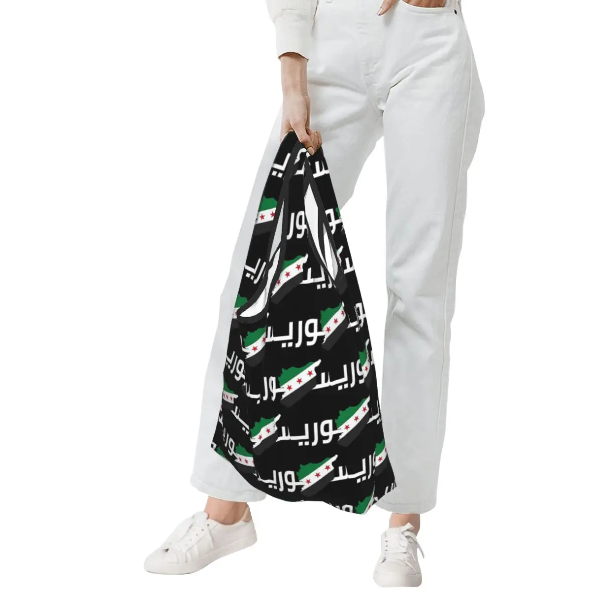 

Syria Independence Map Flag Arabic Name Shopping Bag Portable Tote Bags Reusable Shoulder Shopper Bag Groceries Handbag
