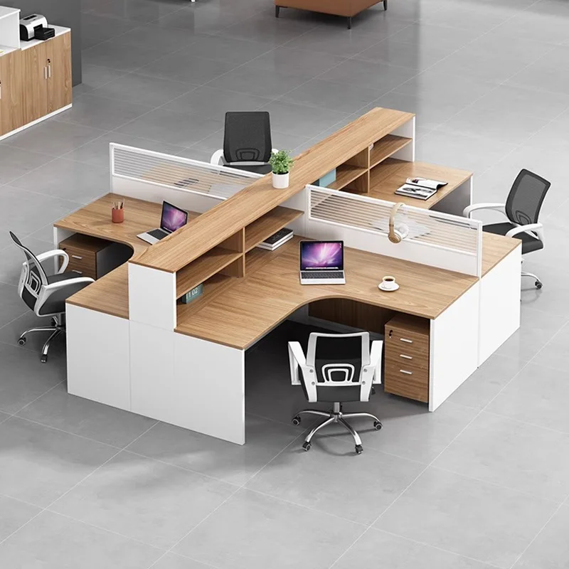 Contemporary 6 Person Durable Desk Set Expandable Design With Baffle Screen Luxury Staff Station Solution Waterproof