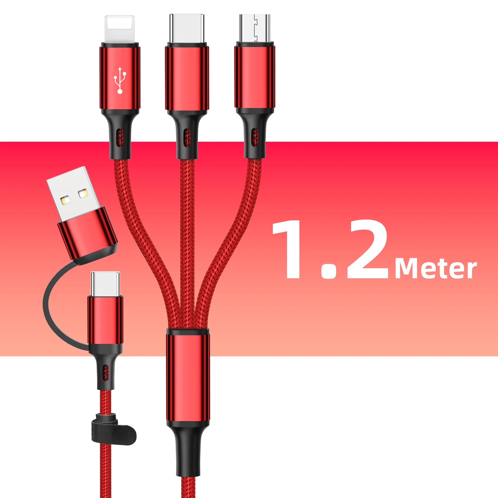3-in-1-Ladekabel, Multi-USB-Anschluss, mehrere USB-Ladekabel, Typ C, Micro-Ladegerät, Handy-Kabel für iPhone 14, 13, 12, Huawei