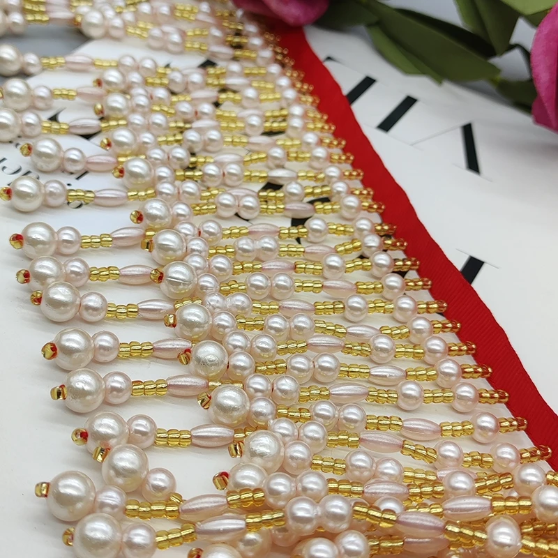 10cm Wide Pearl Beads Beaded Fringe, White, Pink, Gold Pearl Bead Fringe, Lampshade Bead Fringe