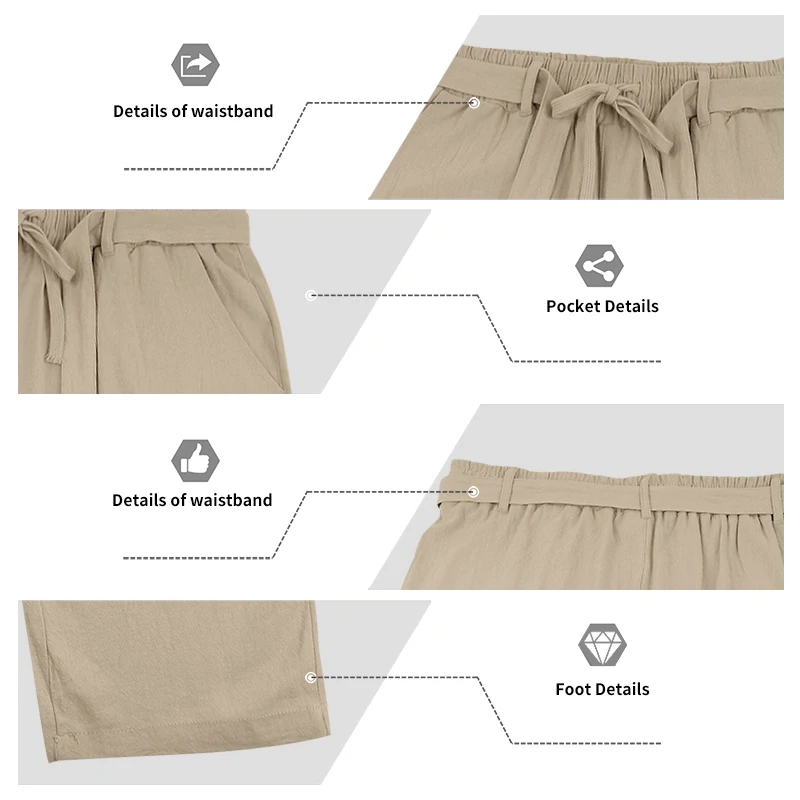 Herrenhose aus atmungsaktivem Leinen mit geradem Bein und elastischem Bund, lässige Urlaubshose für den Strand. – Detail 8