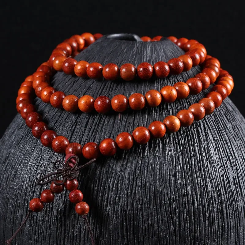 Safflower Pear Red Rosewood Tibetan Buddhism 108 Prayer Bead Mala Necklace