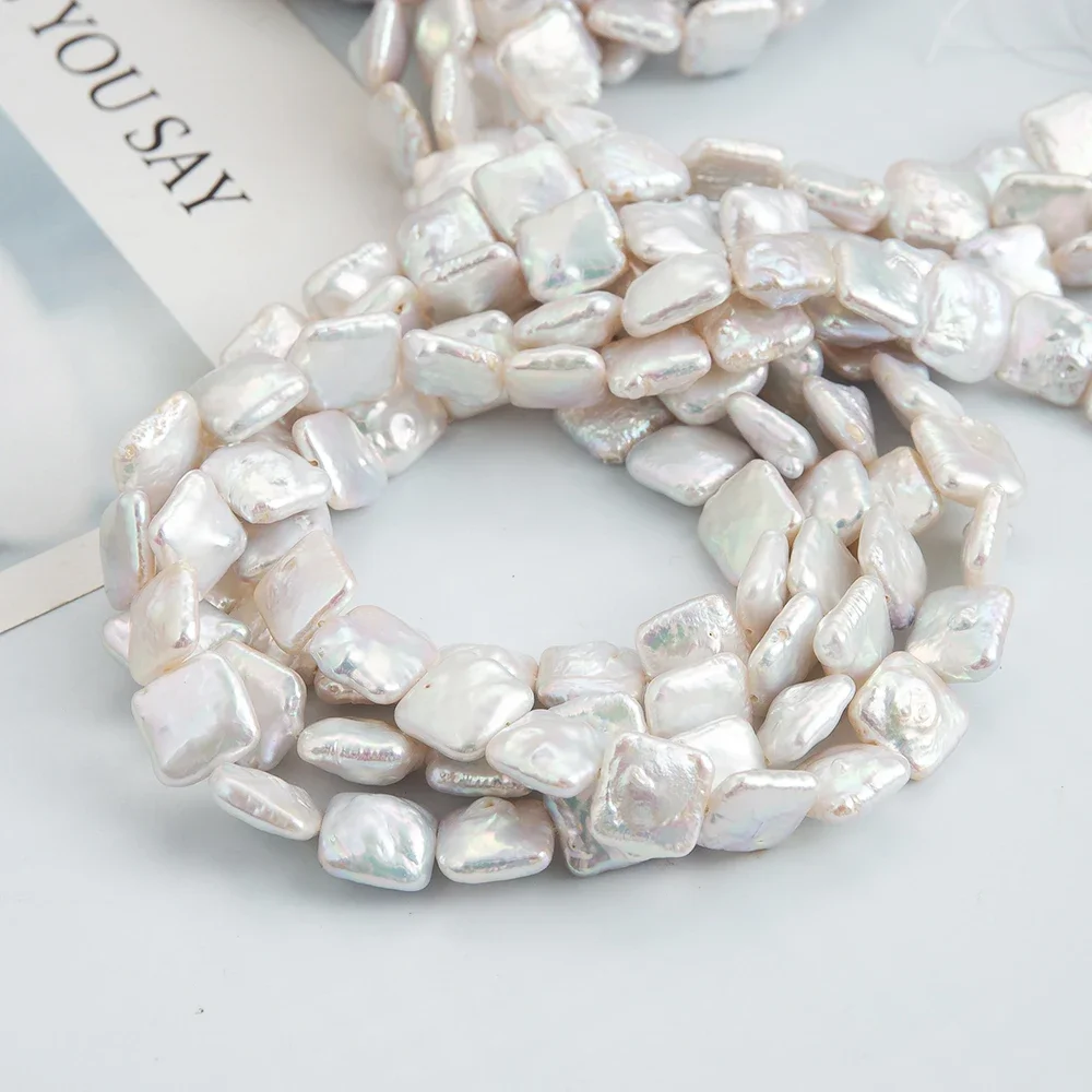 

11x12mm Natural Freshwater Pearls Beads Strand White Rectangular For Jewelry Making DIY Necklace Bracelet Earrings Accessories