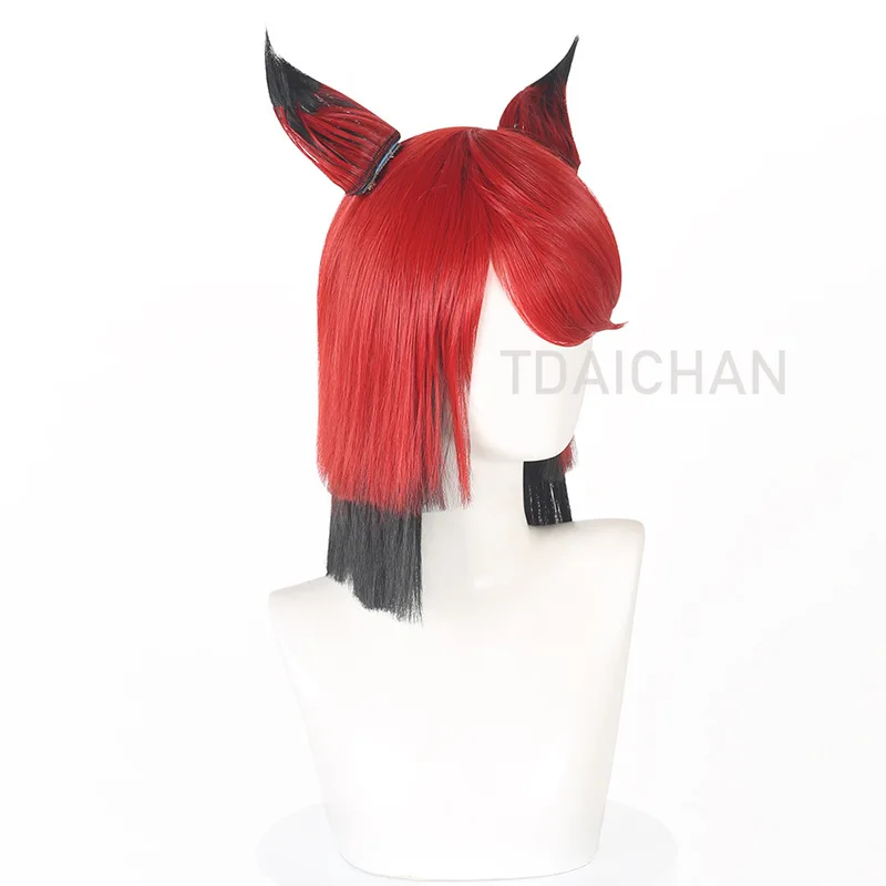 2024 Alastor Wig Anime Cosplay Red Black Hair Alastor Men Cosplay Pre Crimped Wig Hair Ears Glasses Heat Resistant free wigcap