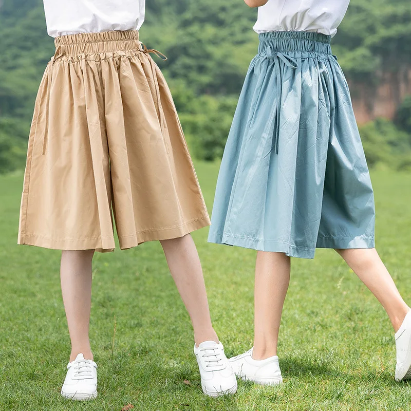 Girls' Culottes Loose Version of Summer Thin Wide-leg Pants 2024 Fashion Foreign Cropped Pants