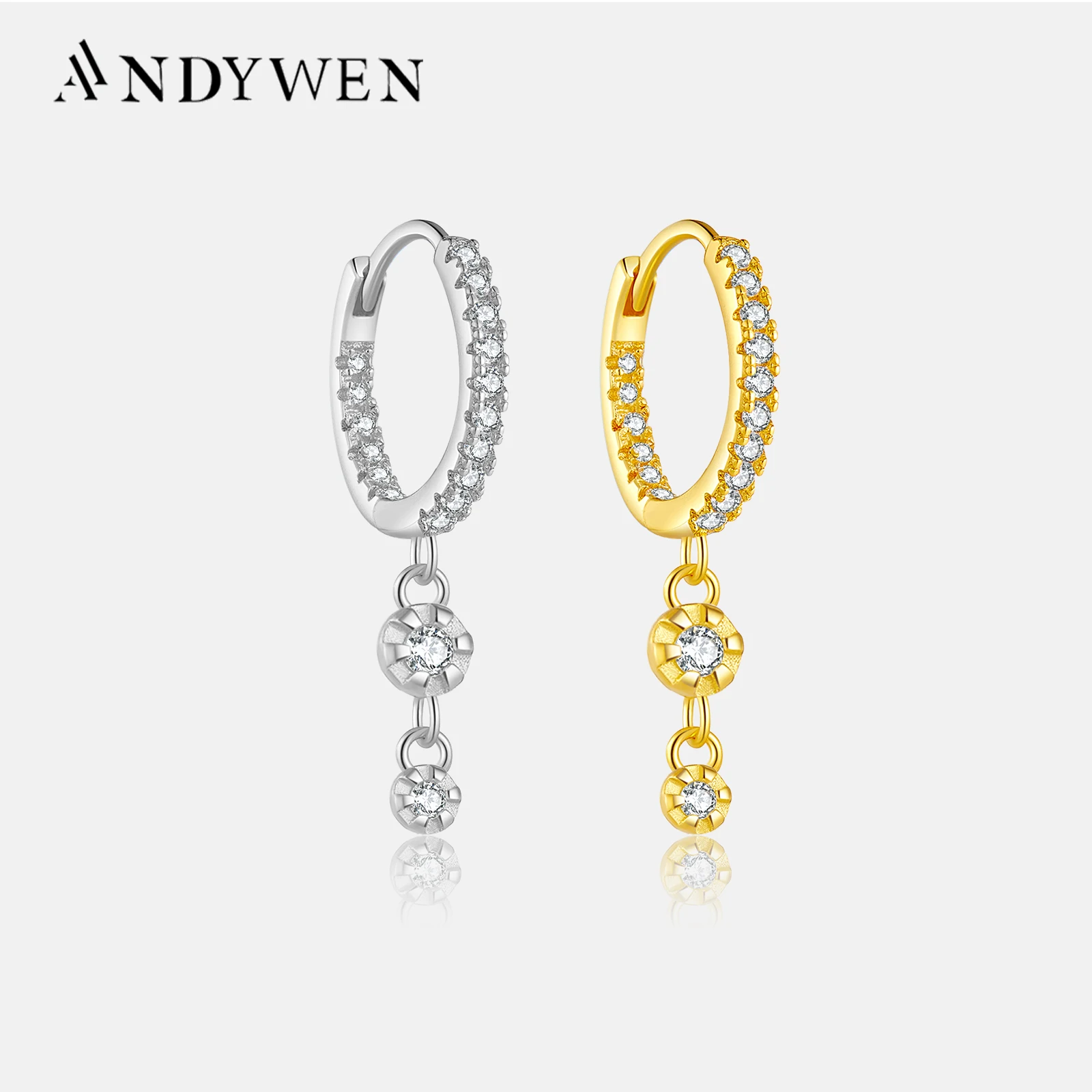 

ANDYWEN 925 пробы серебряные циркониевые очаровательные бусины CZ серьги-капельки для пирсинга Рок Панк клипсы Роскошные изящные ювелирные изделия